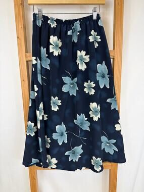 Vintage Promises Petite Blue Floral Fit and Flare Midi Skirt 12P